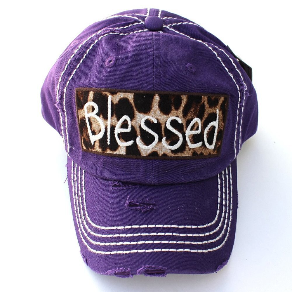 Blessed Leopard Print Purple Womens Distressed Baseball KBETHOS Cap Hat - Picture 5 of 6